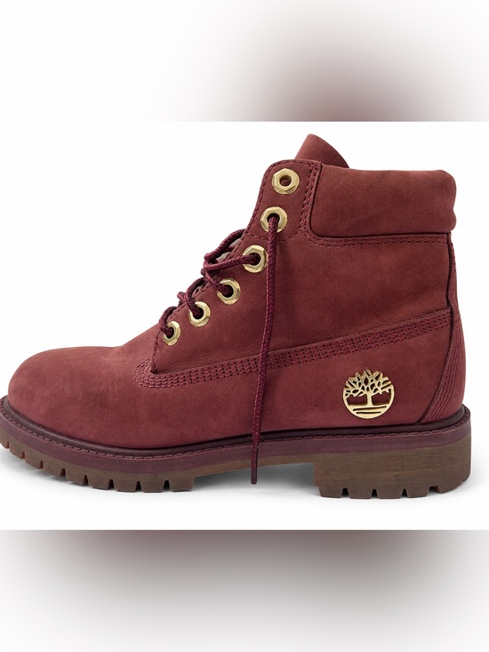 Timberland Other - Timberland 6-Inch Premium Boots Burgundy Gold Logo Kids Size 4